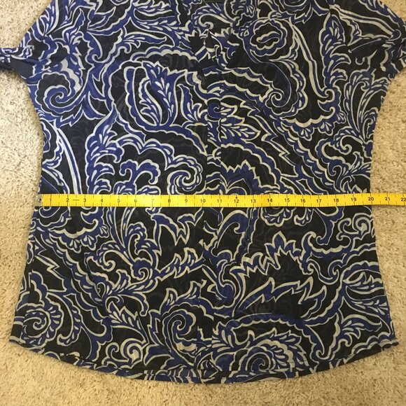 Vintage 90s Nylon Mesh Paisley Clouds Button Up Dress Shirt + Cami - Picture 9 of 16